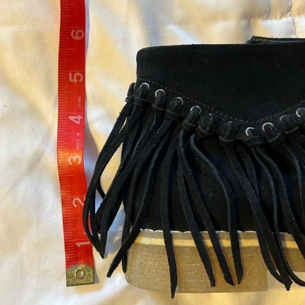 NEW Andre Assous Ankle Fringe Black Booties Suede Leather Boots - Picture 7 of 7